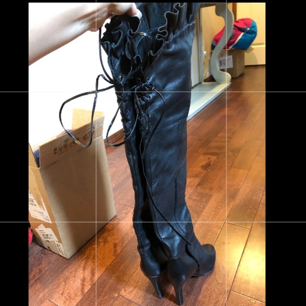Kelsi Dagger over the knee ruffled boots black 8.5
